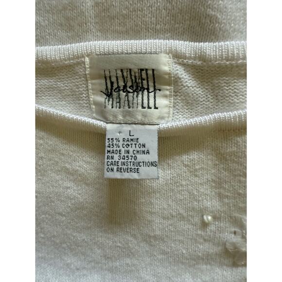 Jason Maxwell boatneck Cream Knit Pearl Embroidered women Blouse sz L - Picture 7 of 10